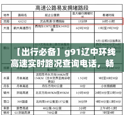 【出行必备】g91辽中环线高速实时路况查询电话,畅行无忧!