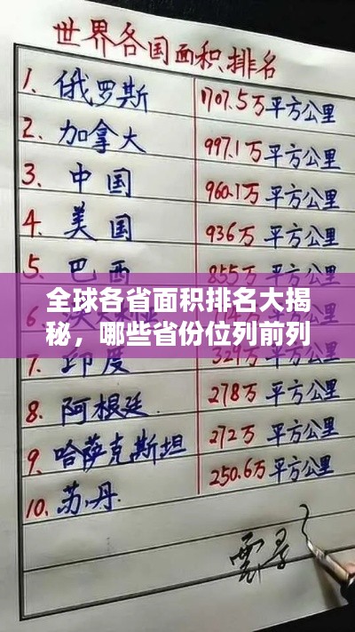 全球各省面积排名大揭秘,哪些省份位列前列?
